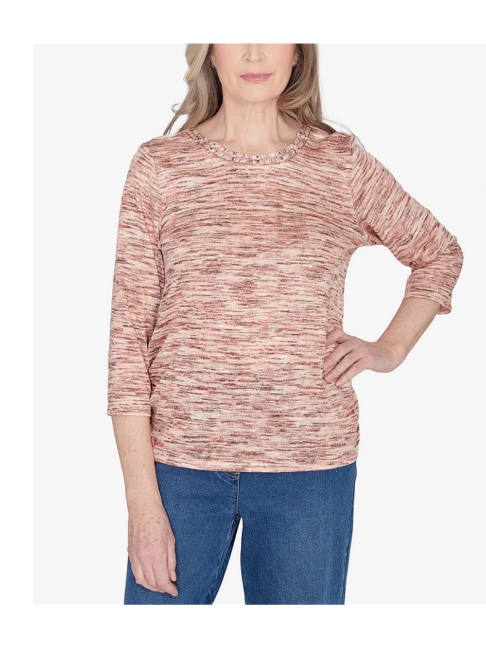 Alfred Dunner Space Dyed Beeded Neck Top, XLPetite